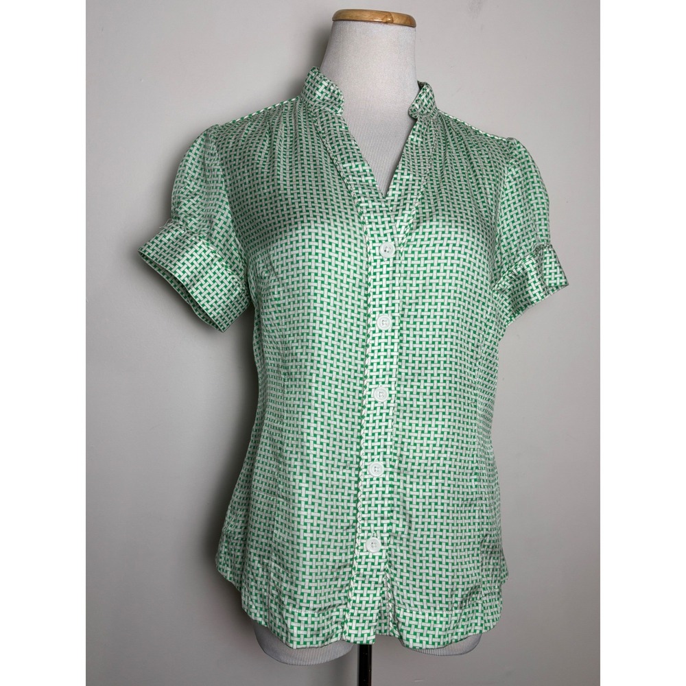 Banana Republic Womens Blouse M Silk Cotton Preppy Y2K Old Money Short Sleeve